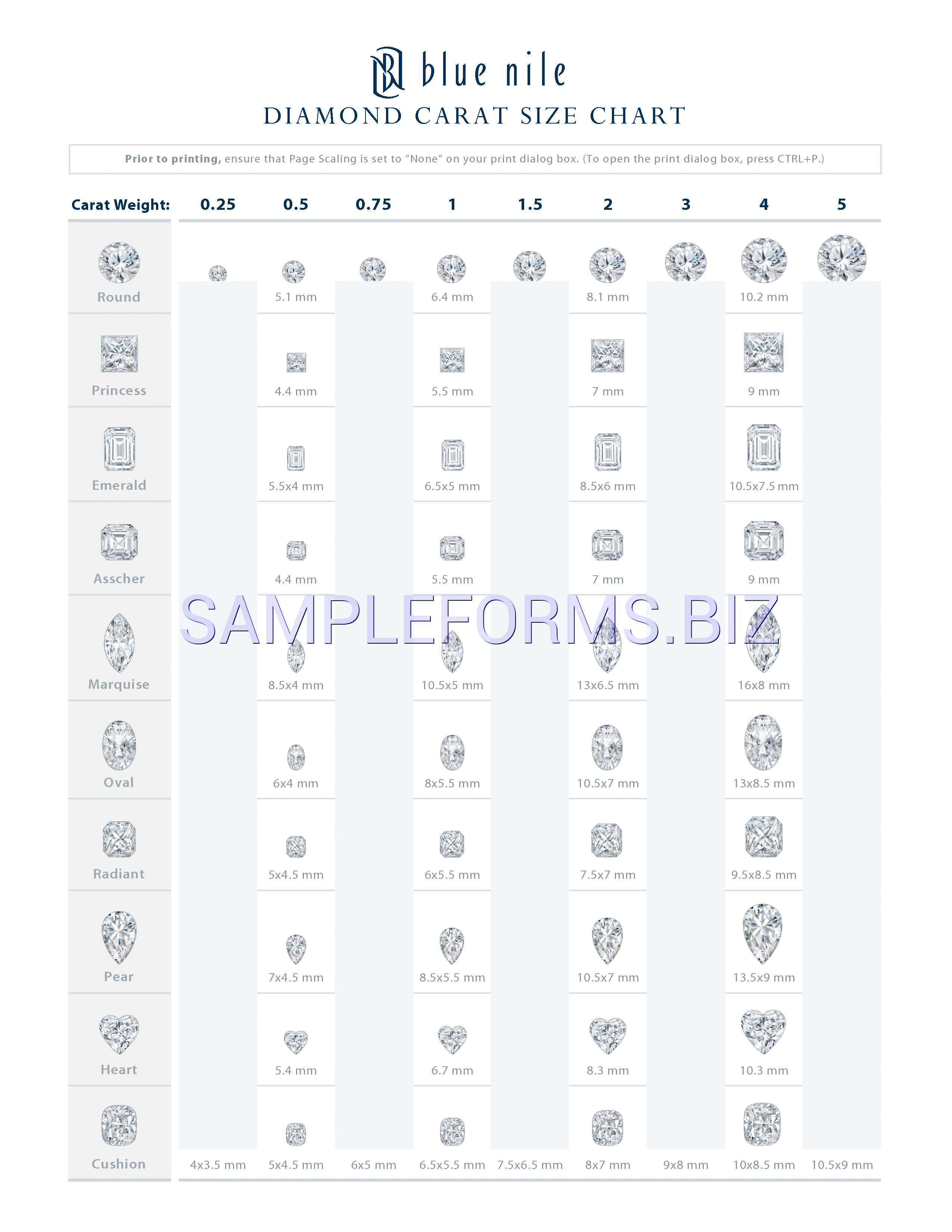 Preview free downloadable Diamond Size Chart 2 in PDF (page 1)